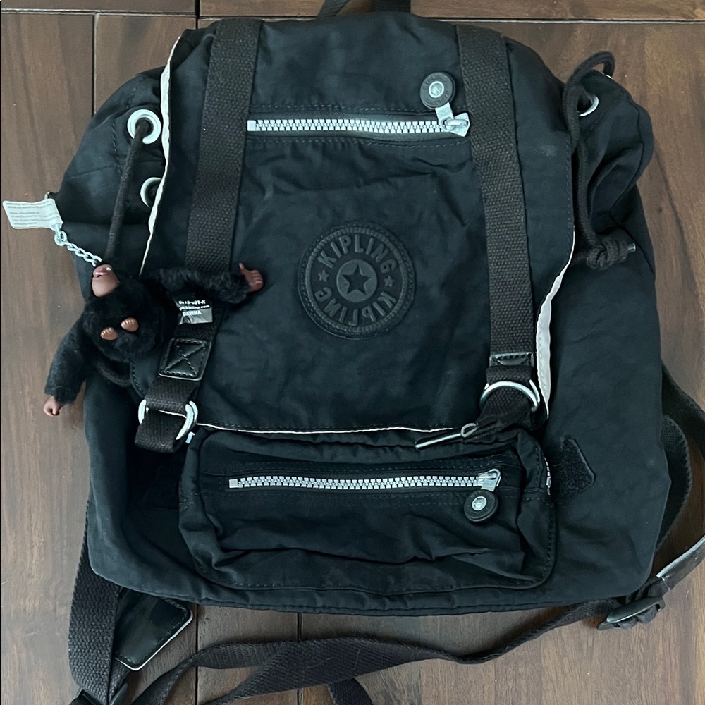 Kipling Black Backpack with Monkey Keychain